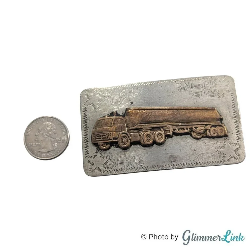 Vintage 18 Wheeler Fuel Truck Two Tone Nickel Silver Belt Buckle